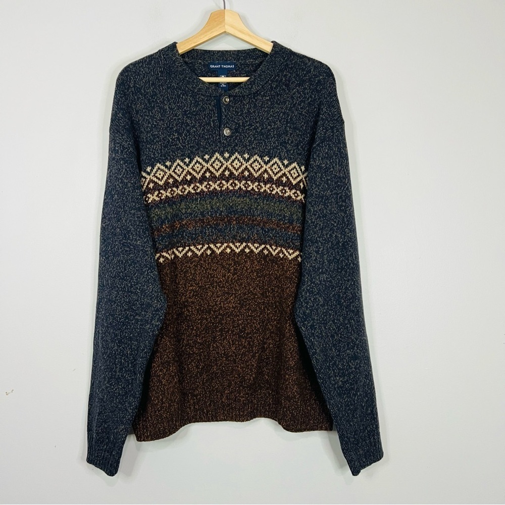 Grant Thomas Fair Isle Henley Knit Sweater XL